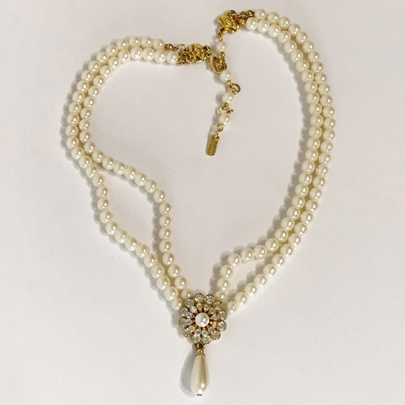 Vintage Signed 6mm Glass Faux Pearl Multi Strand Victorian Necklace Estate Pear - Picture 1 of 14